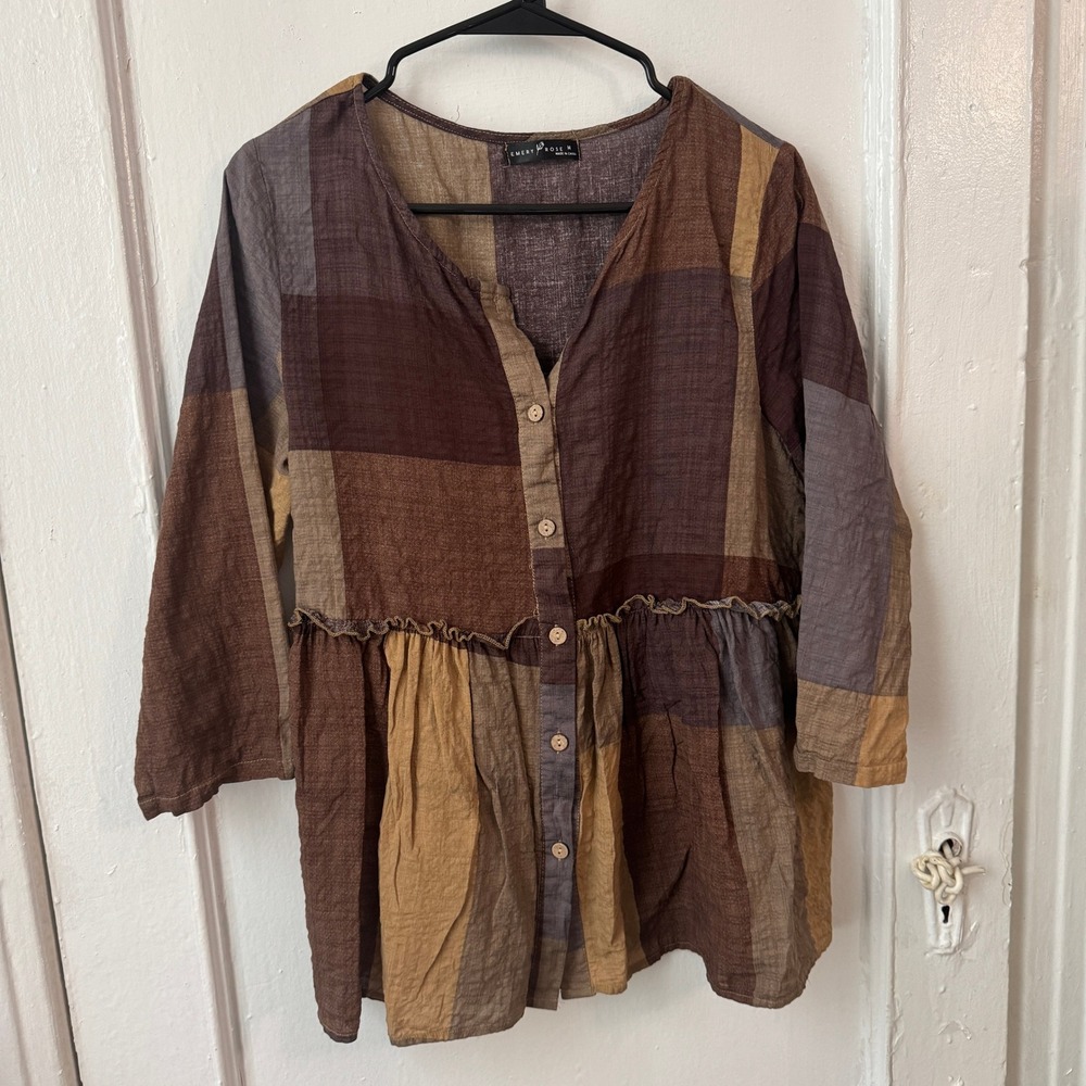 Maximalist Boho Rustic Patchwork Tiered Top Brown… - image 2